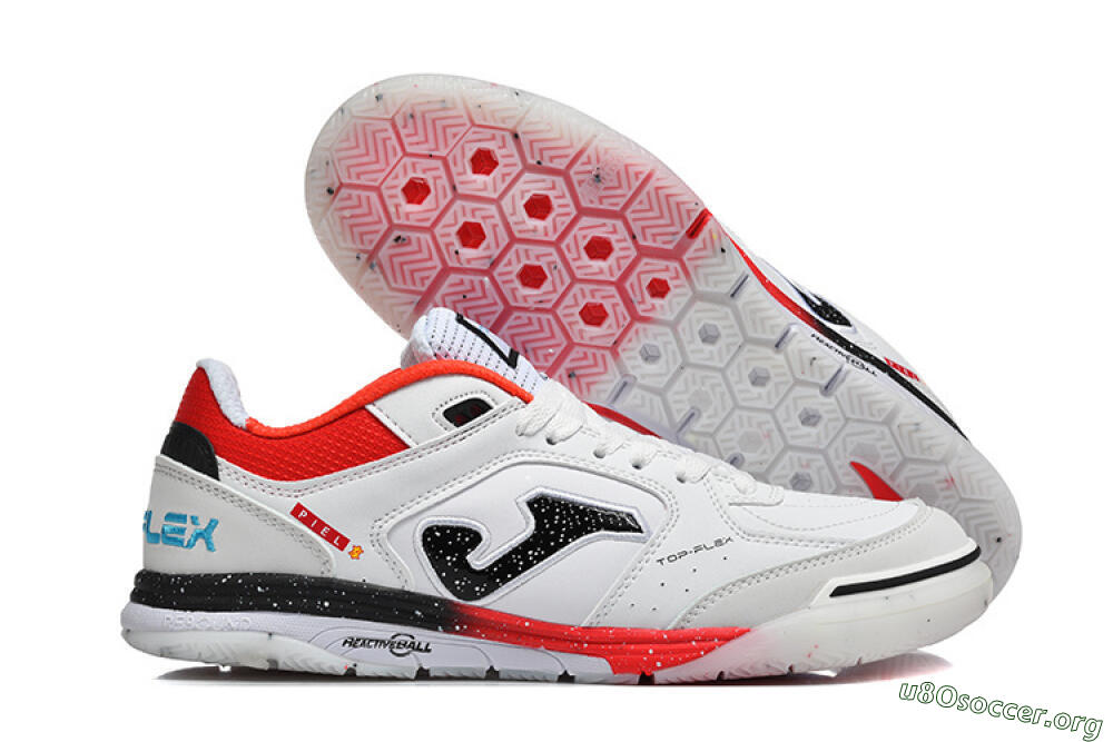 Joma Top Flex IC Football Shoes - White/Electric Red/Black 2