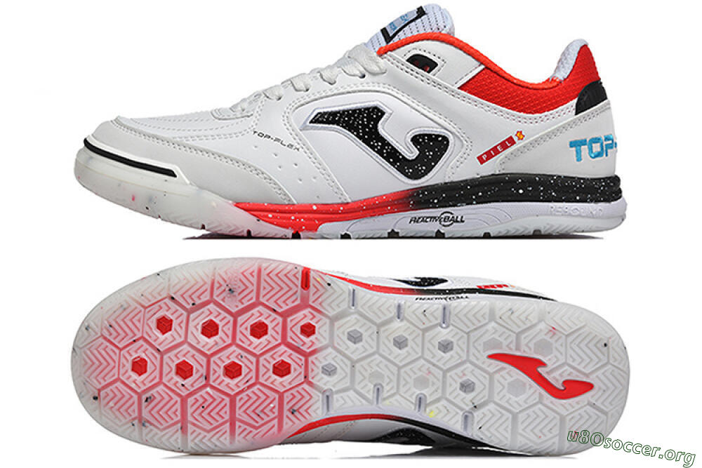 Joma Top Flex IC Football Shoes - White/Electric Red/Black 1