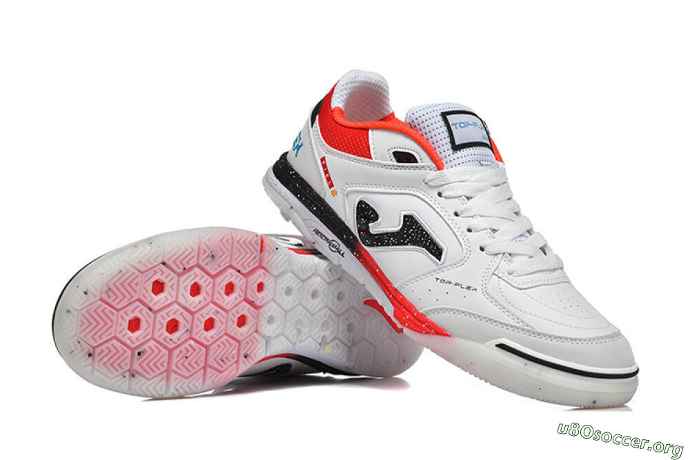 Joma Top Flex IC Football Shoes - White/Electric Red/Black 4