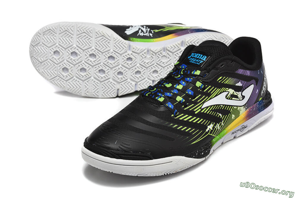 Joma Top Flex IC Football Shoes - Black/Lime Green/Rainbow Gradient 6