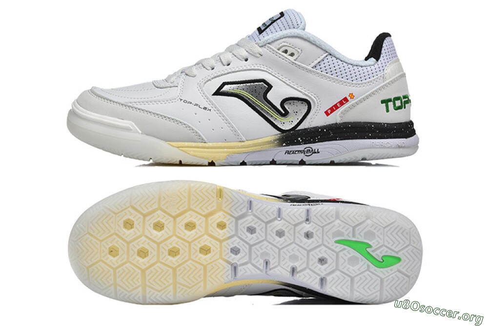 Joma Top Flex IC Football Shoes - White/Electric Green/Jet Black 1