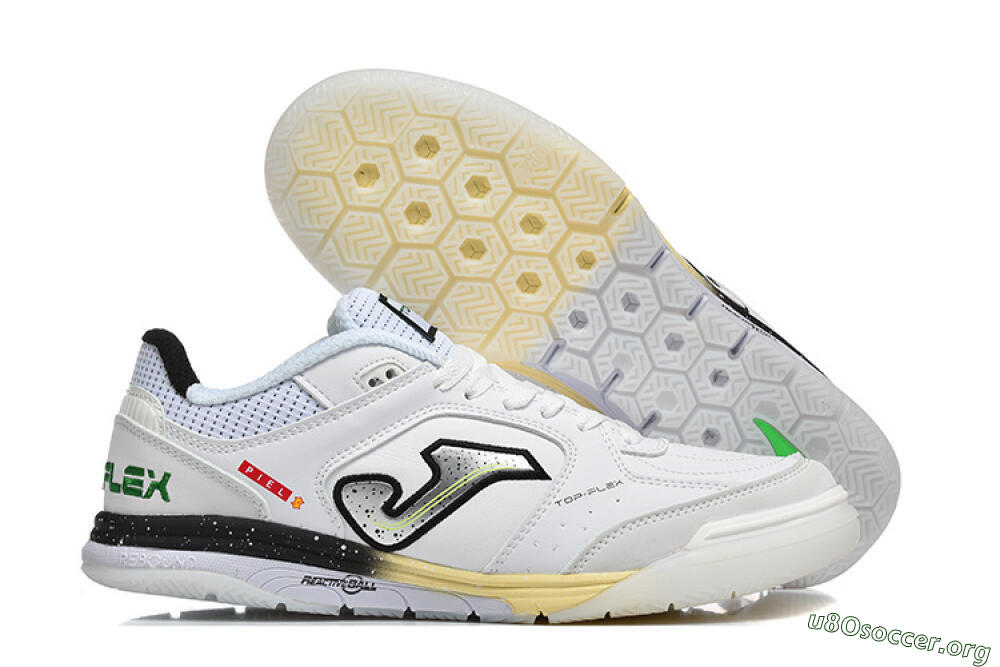 Joma Top Flex IC Football Shoes - White/Electric Green/Jet Black 2