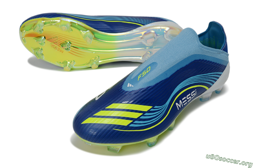 Messi x Adidas F50 Elite Laceless FG Football Boots - Blue/Electric Blue/Lime Green 0