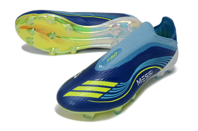 Messi x Adidas F50 Elite Laceless FG Football Boots - Blue/Electric Blue/Lime Green