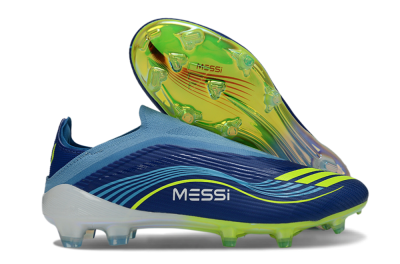 Messi x Adidas F50 Elite Laceless FG Football Boots - Blue/Electric Blue/Lime Green