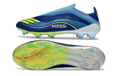 Messi x Adidas F50 Elite Laceless FG Football Boots - Blue/Electric Blue/Lime Green