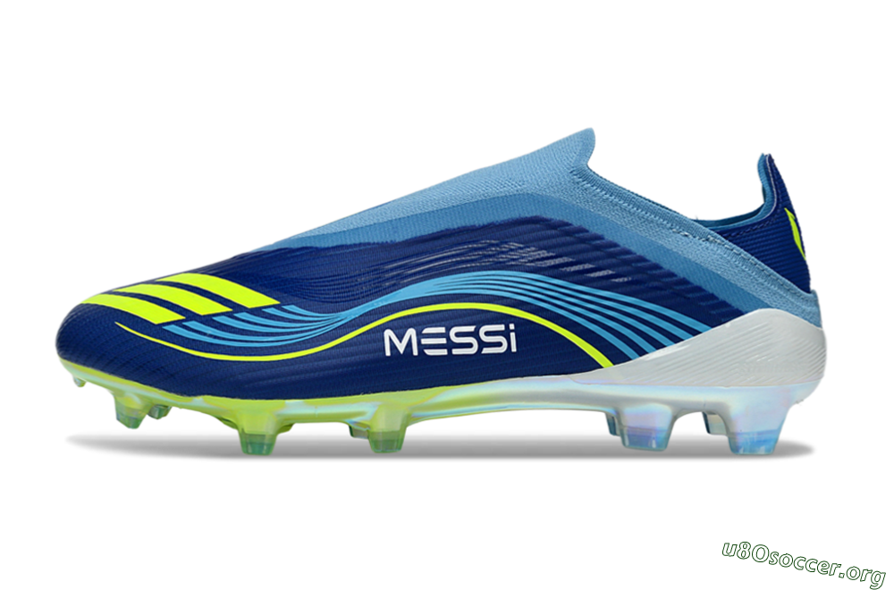 Messi x Adidas F50 Elite Laceless FG Football Boots - Blue/Electric Blue/Lime Green 3
