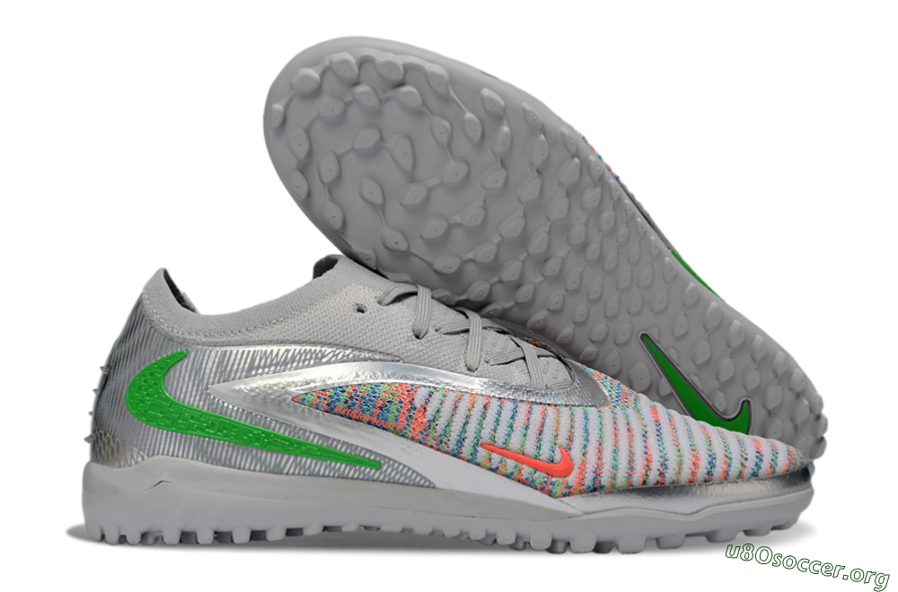 Nike Phantom 6 Low Elite TF Football Shoes - Gray/Vibrant Green/Futuristic Silver 2