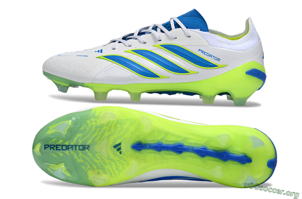 Adidas Predator 26 Elite FG Football Boots - White/Electric Blue/Lime Green 1