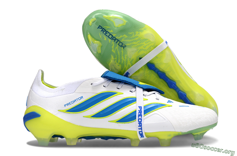 Adidas Predator 26 Elite Fold-Over Tongue FG Football Boots - White/Neon Yellow/Cyan Blue 2