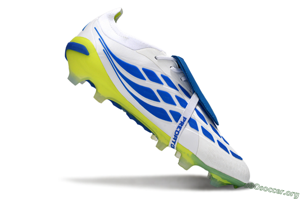 Adidas Predator 26 Elite Fold-Over Tongue FG Football Boots - White/Neon Yellow/Cyan Blue 4