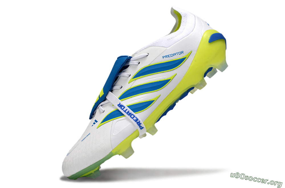 Adidas Predator 26 Elite Fold-Over Tongue FG Football Boots - White/Neon Yellow/Cyan Blue 5