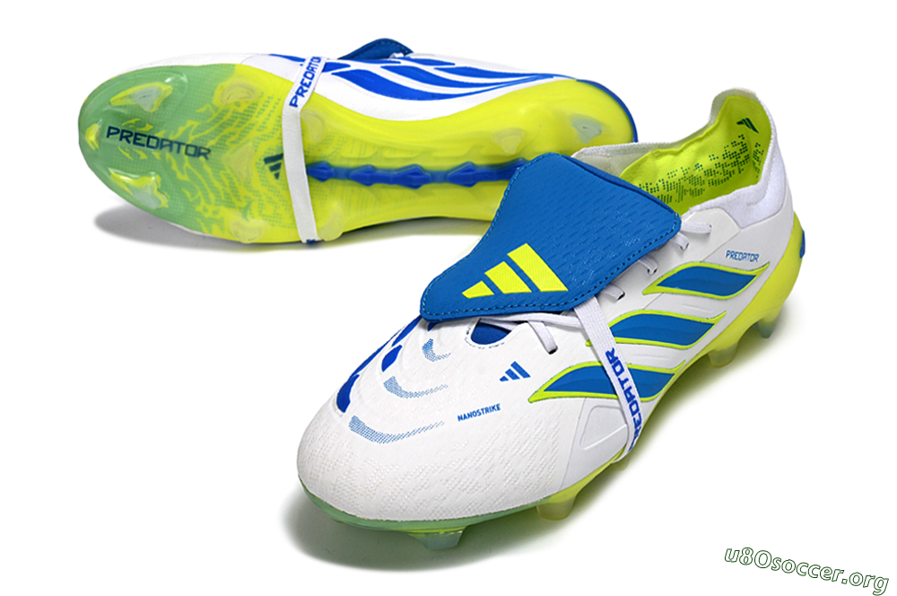 Adidas Predator 26 Elite Fold-Over Tongue FG Football Boots - White/Neon Yellow/Cyan Blue 0