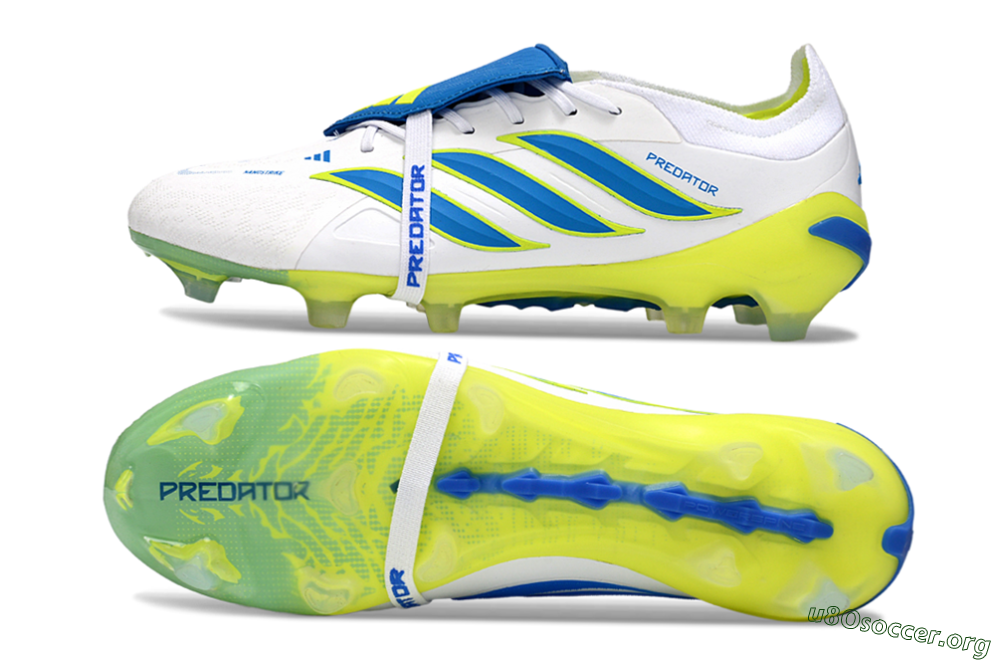 Adidas Predator 26 Elite Fold-Over Tongue FG Football Boots - White/Neon Yellow/Cyan Blue 1