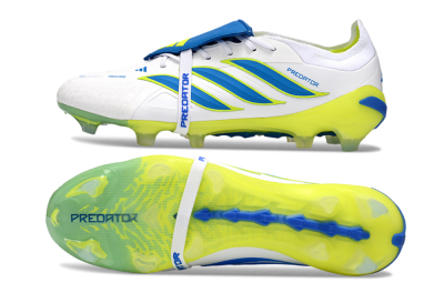 Adidas Predator 26 Elite Fold-Over Tongue FG Football Boots - White/Neon Yellow/Cyan Blue
