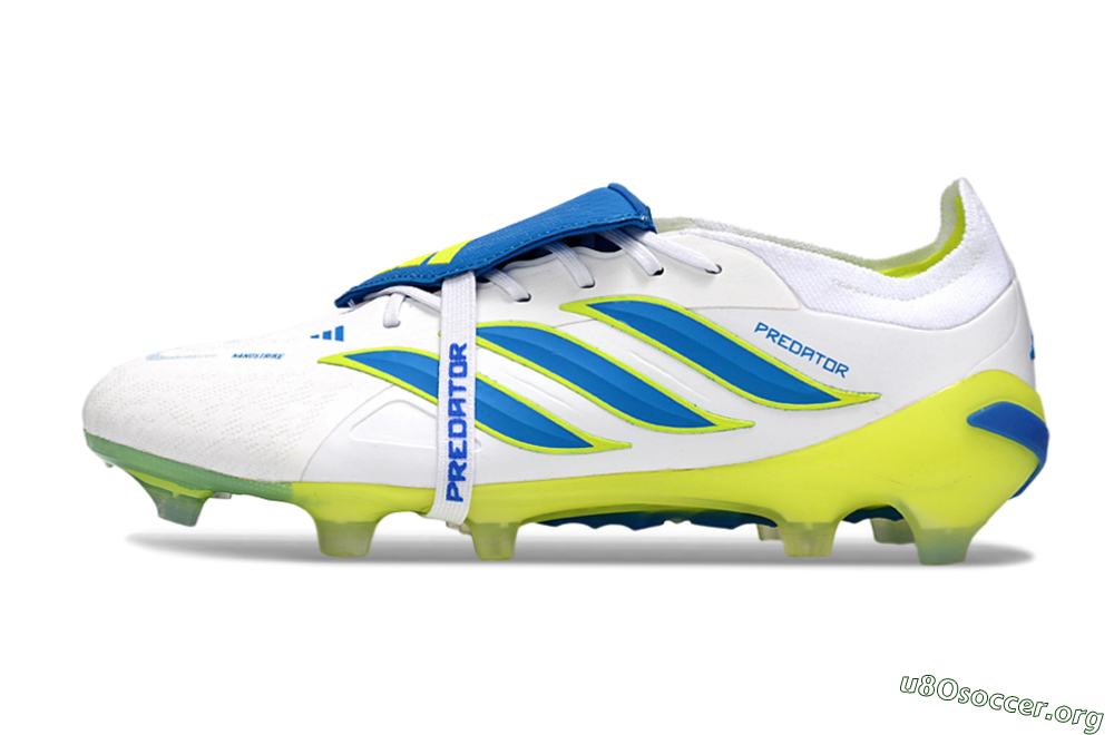 Adidas Predator 26 Elite Fold-Over Tongue FG Football Boots - White/Neon Yellow/Cyan Blue 3