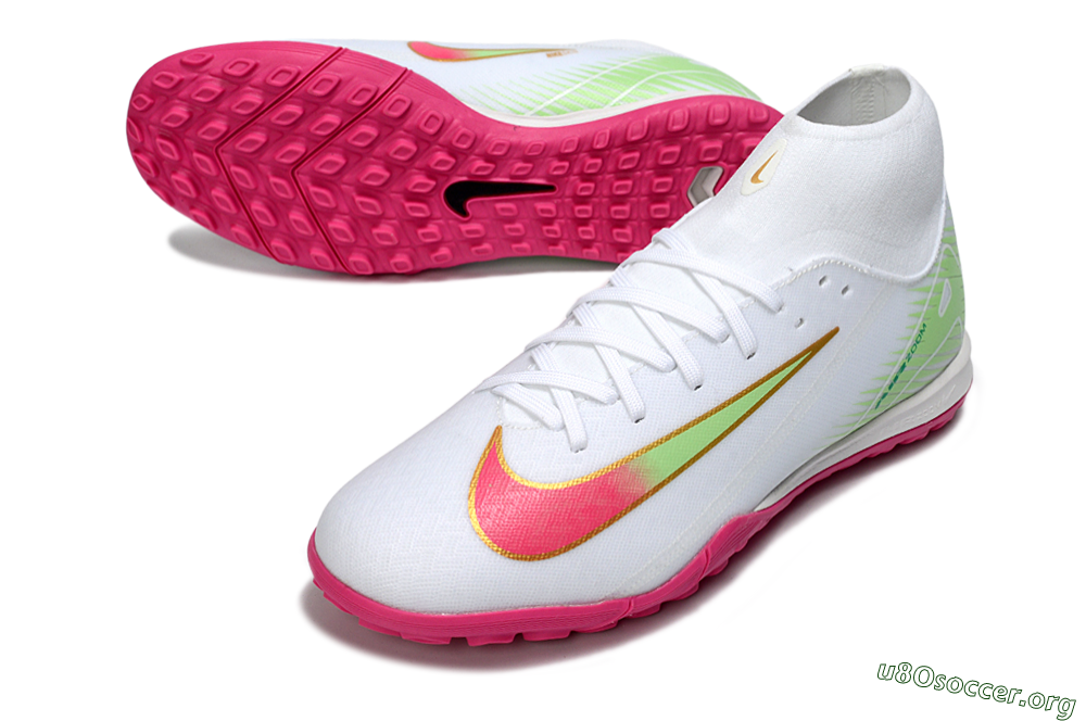 Nike Air Zoom Mercurial Superfly 10 Academy TF Football Shoes - White/Vibrant Pink/Soft Green 0