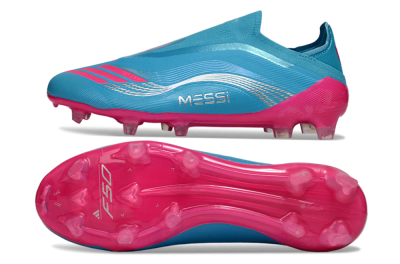 Messi x Adidas F50 Elite Laceless FG Football Boots - Blue/Electric Pink/Light Blue