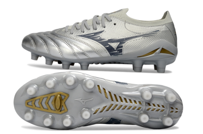 Mizuno Morelia Neo 4 FG Football Boots - Silver/Metallic Silver/Yellow Accent