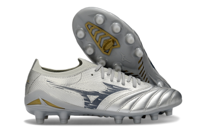 Mizuno Morelia Neo 4 FG Football Boots - Silver/Metallic Silver/Yellow Accent