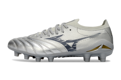 Mizuno Morelia Neo 4 FG Football Boots - Silver/Metallic Silver/Yellow Accent
