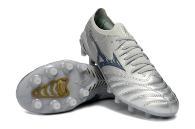Mizuno Morelia Neo 4 FG Football Boots - Silver/Metallic Silver/Yellow Accent