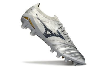 Mizuno Morelia Neo 4 FG Football Boots - Silver/Metallic Silver/Yellow Accent