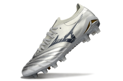 Mizuno Morelia Neo 4 FG Football Boots - Silver/Metallic Silver/Yellow Accent