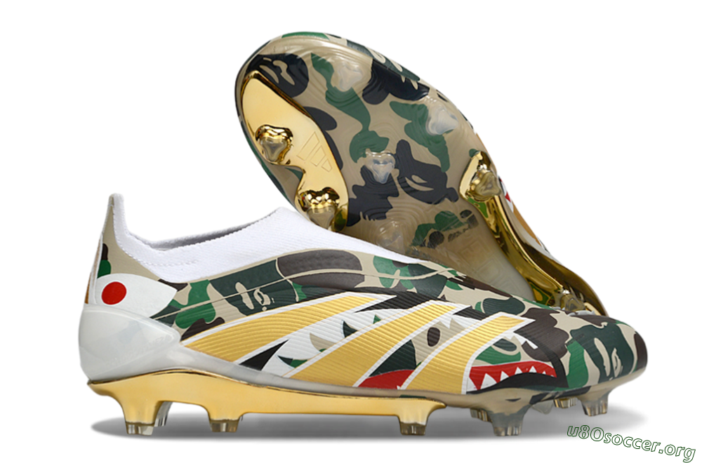Adidas Predator 25 Elite Laceless FG Football Boots - Camo/White/Gold 2