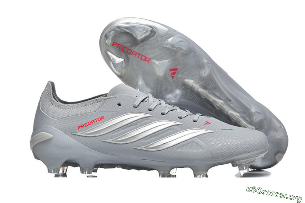 Adidas Predator 26 Elite FG Football Boots - Gray/Steel Gray/Crimson Red 2