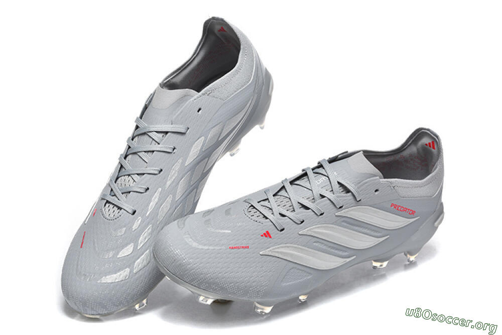 Adidas Predator 26 Elite FG Football Boots - Gray/Steel Gray/Crimson Red 6