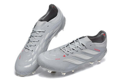 Adidas Predator 26 Elite FG Football Boots - Gray/Steel Gray/Crimson Red