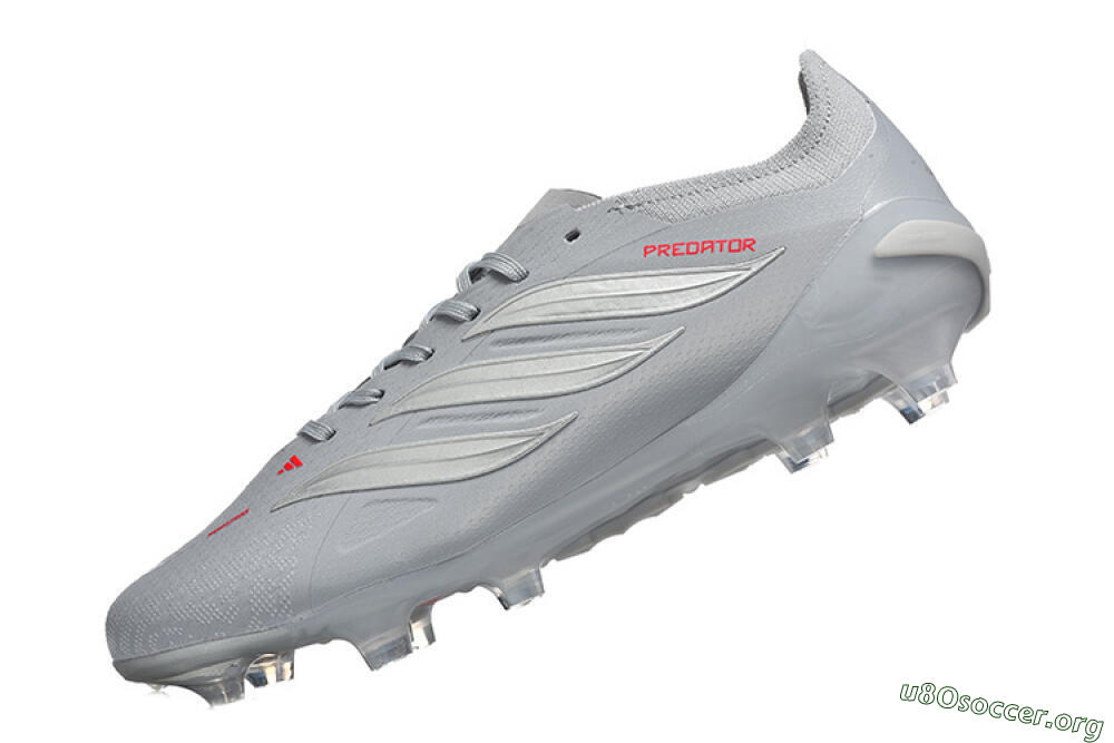 Adidas Predator 26 Elite FG Football Boots - Gray/Steel Gray/Crimson Red 8