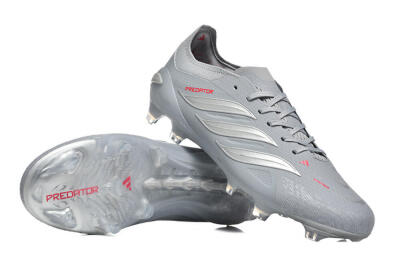 Adidas Predator 26 Elite FG Football Boots - Gray/Steel Gray/Crimson Red