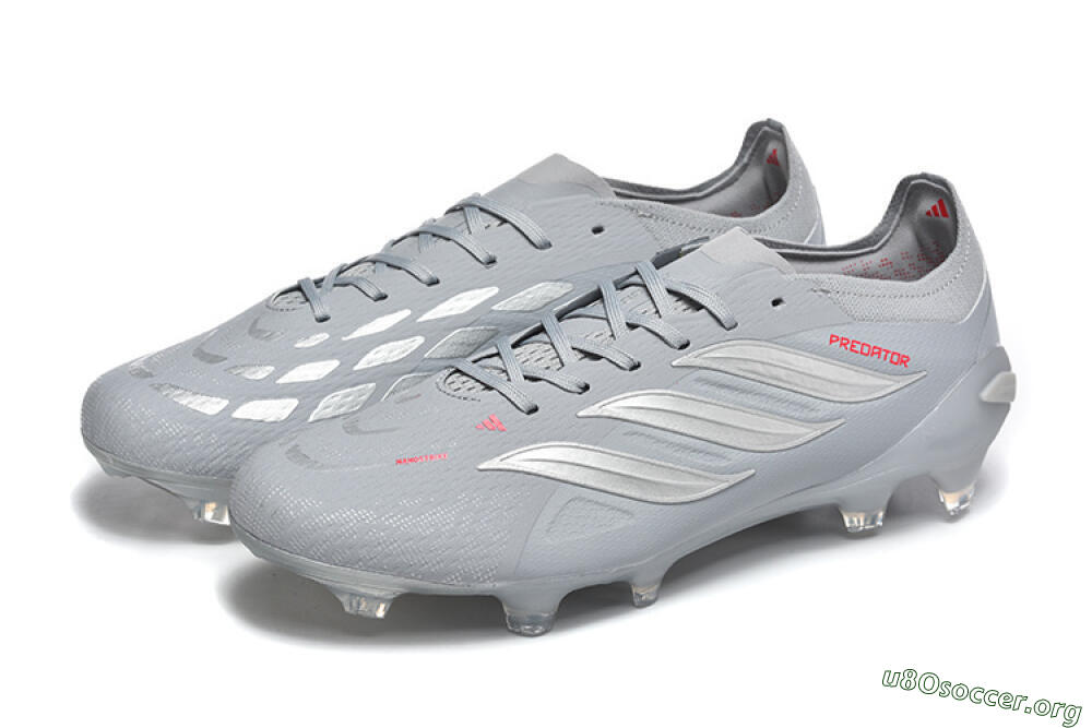 Adidas Predator 26 Elite FG Football Boots - Gray/Steel Gray/Crimson Red 5