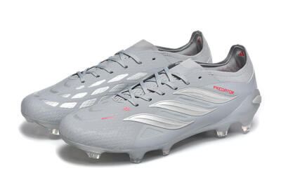 Adidas Predator 26 Elite FG Football Boots - Gray/Steel Gray/Crimson Red