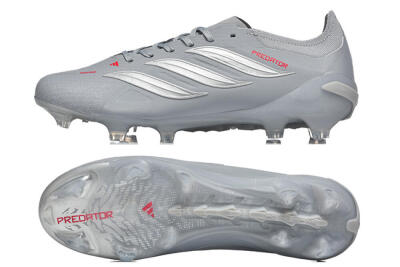 Adidas Predator 26 Elite FG Football Boots - Gray/Steel Gray/Crimson Red