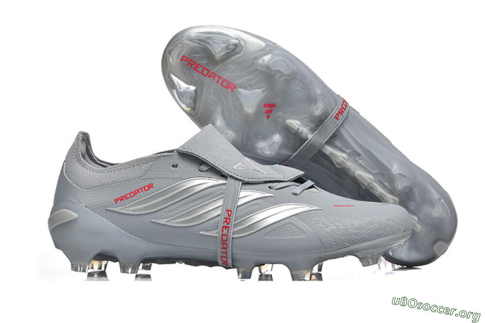 Adidas Predator 26 Elite Fold-Over Tongue FG Football Boots - Gray/Steel Gray/Crimson Red 2