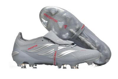 Adidas Predator 26 Elite Fold-Over Tongue FG Football Boots - Gray/Steel Gray/Crimson Red