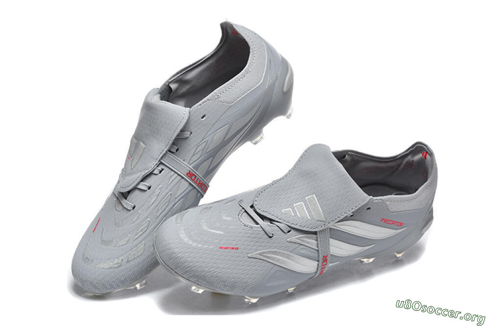 Adidas Predator 26 Elite Fold-Over Tongue FG Football Boots - Gray/Steel Gray/Crimson Red 6