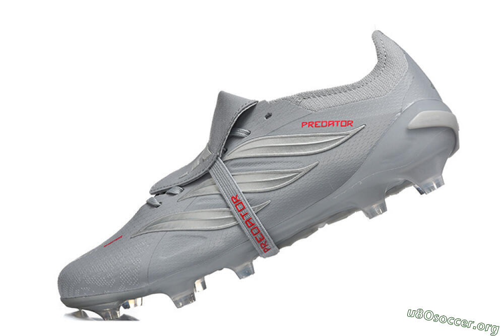 Adidas Predator 26 Elite Fold-Over Tongue FG Football Boots - Gray/Steel Gray/Crimson Red 8