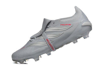 Adidas Predator 26 Elite Fold-Over Tongue FG Football Boots - Gray/Steel Gray/Crimson Red