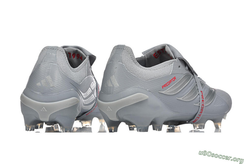 Adidas Predator 26 Elite Fold-Over Tongue FG Football Boots - Gray/Steel Gray/Crimson Red 9