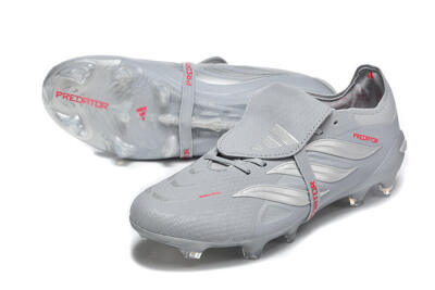 Adidas Predator 26 Elite Fold-Over Tongue FG Football Boots - Gray/Steel Gray/Crimson Red