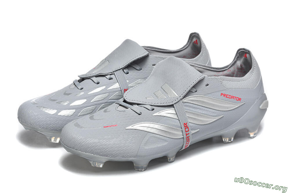 Adidas Predator 26 Elite Fold-Over Tongue FG Football Boots - Gray/Steel Gray/Crimson Red 5