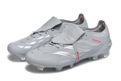Adidas Predator 26 Elite Fold-Over Tongue FG Football Boots - Gray/Steel Gray/Crimson Red