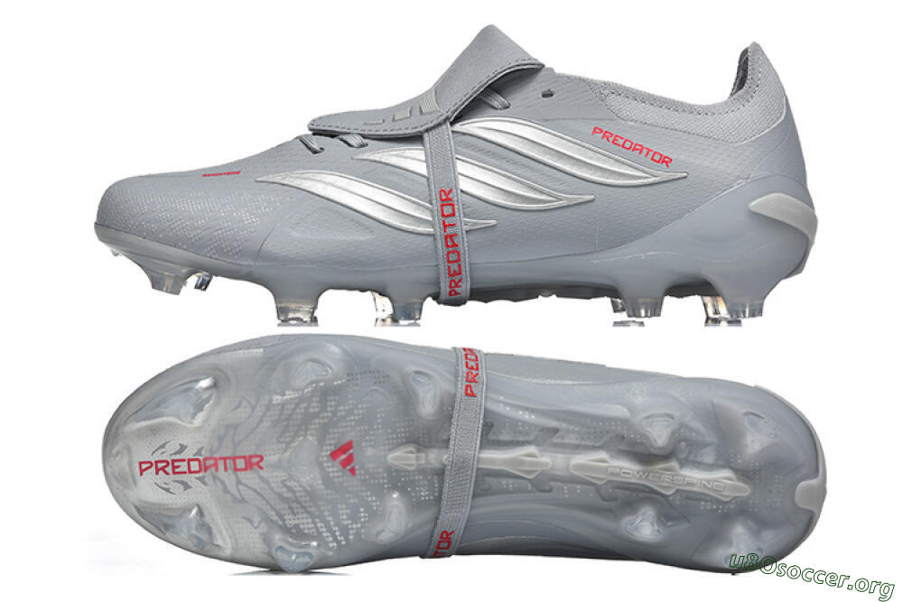 Adidas Predator 26 Elite Fold-Over Tongue FG Football Boots - Gray/Steel Gray/Crimson Red 1
