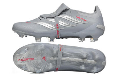 Adidas Predator 26 Elite Fold-Over Tongue FG Football Boots - Gray/Steel Gray/Crimson Red