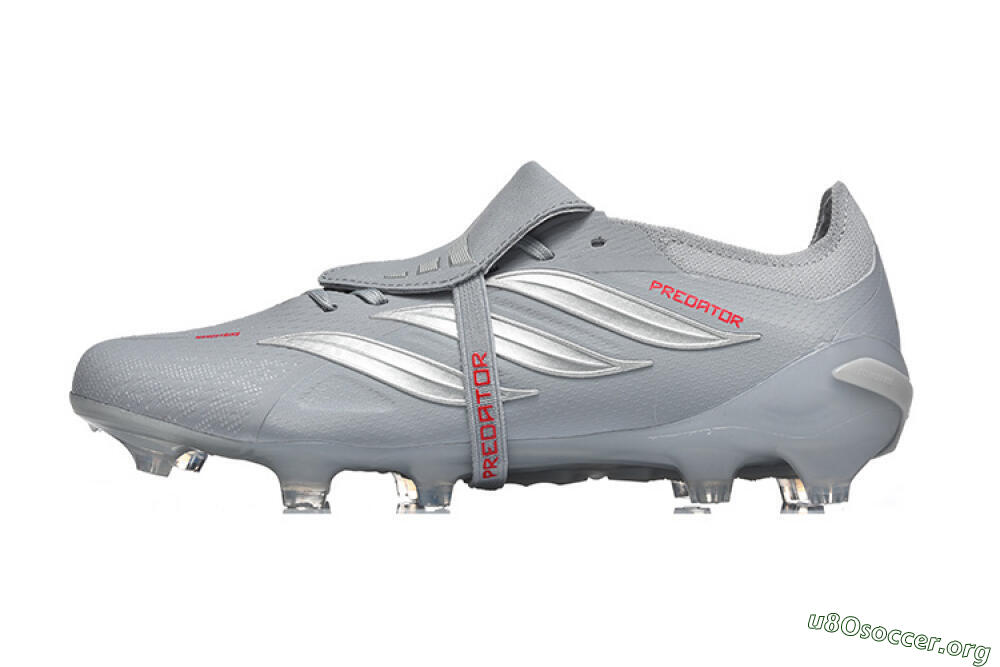 Adidas Predator 26 Elite Fold-Over Tongue FG Football Boots - Gray/Steel Gray/Crimson Red 3