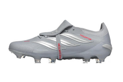 Adidas Predator 26 Elite Fold-Over Tongue FG Football Boots - Gray/Steel Gray/Crimson Red